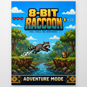 Waschbär, Retro-8-Bit-Pixelkunst Postkarte