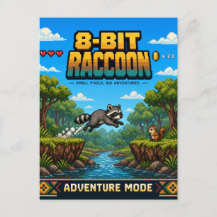 Waschbär, Retro-8-Bit-Pixelkunst Postkarte
