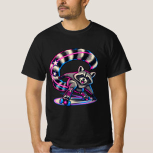 Waschbär-Rollschuhfahren-Neon-Schwanzbogen T-Shirt