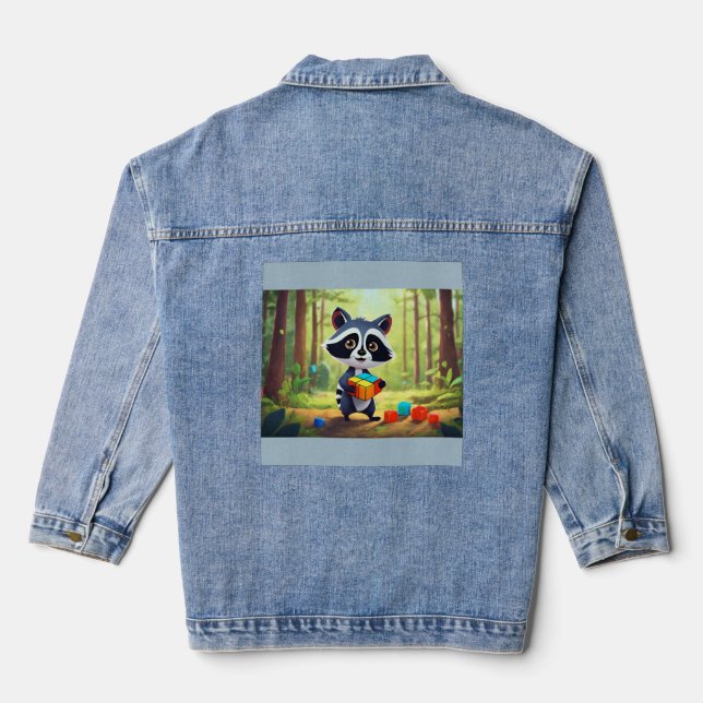 Waschbär-Rubik-Wald-Puzzle Jeansjacke (Rückseite)
