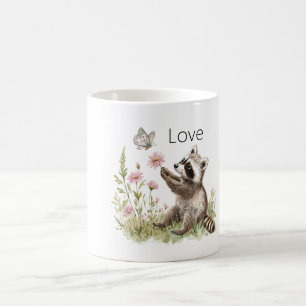 Waschbär Schmetterling Blumen Liebe Kaffeetasse