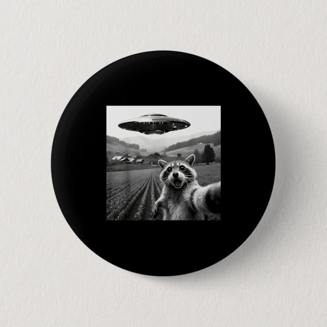 Waschbär-Selfie mit Alien-Ufo Lustiger Waschbär-Al Button (Vorderseite)