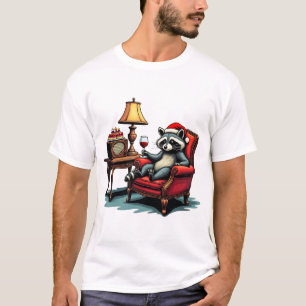 Waschbär sitzt in einem Sessel und nippt an Wein e T-Shirt