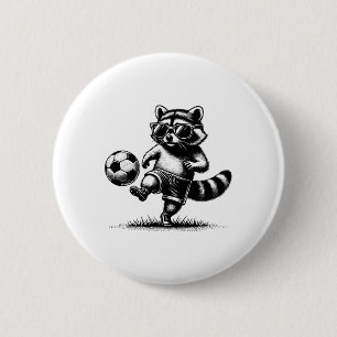 Waschbär spielt Fußball Lustiger Sport Trendiger V Button