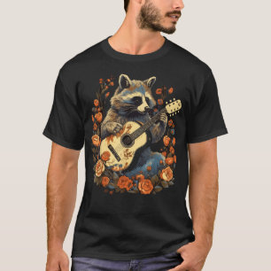 Waschbär spielt Gitarre Cottagecore Floral Waschbä T-Shirt