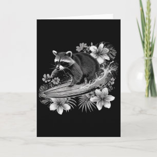 Waschbär Surft Hawaii Hibiskus Blumen Surfen Fu Karte