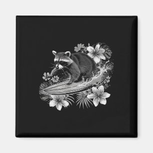 Waschbär surft Hawaii Hibiskus Blumen Surfen Fu Magnet