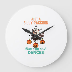 Waschbär tanzt Halloween-Kürbis-Party Große Wanduhr
