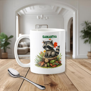 Waschbär-Tasse Süße Waschbären mit Herbstlaub-Ta Kaffeetasse