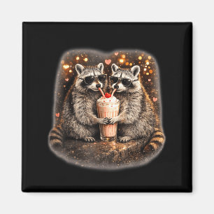 Waschbär trinkt eisgekühlten Kaffee lustiger Tier- Magnet
