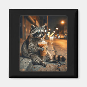 Waschbär trinkt eisgekühlten Kaffee lustiger Tier- Magnet