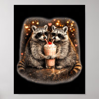 Waschbär trinkt eisgekühlten Kaffee lustiger Tier-
