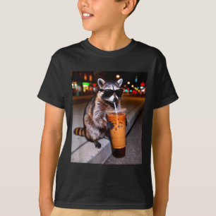 Waschbär trinkt eisgekühlten Kaffee lustiger Tier- T-Shirt