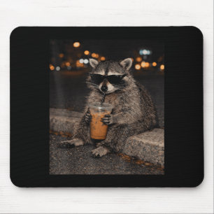 Waschbär trinkt eisgekühlten Kaffee lustiges Tier- Mousepad