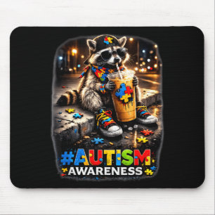 Waschbär trinkt Eiskaffee Autismus-Bewusstsein Mousepad