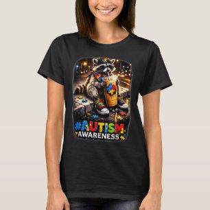 Waschbär trinkt Eiskaffee Autismus-BewusstseinRacc T-Shirt