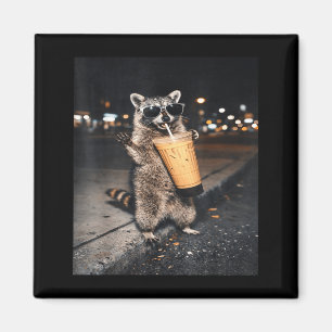 Waschbär trinkt Eiskaffee lustig für Männer, Fraue Magnet