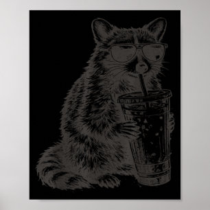 Waschbär trinkt Eiskaffee lustig für Männer, Fraue Poster