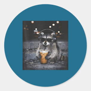Waschbär trinkt Eiskaffee Lustig Runder Aufkleber
