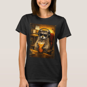 Waschbär trinkt Eiskaffee lustiger Kaffeeliebhaber T-Shirt