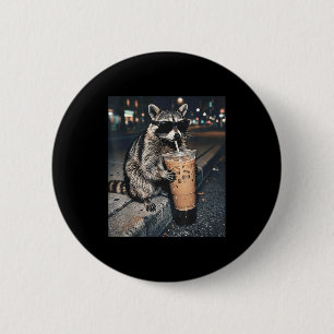 Waschbär trinkt Eiskaffee lustiger Tier-Meme Männe Button