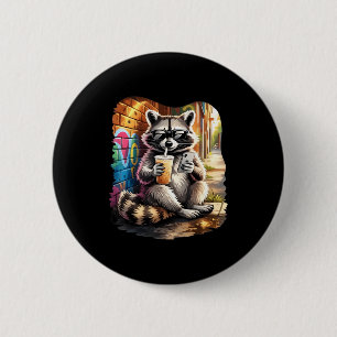 Waschbär trinkt Eiskaffee lustiger Tier-Meme Männe Button