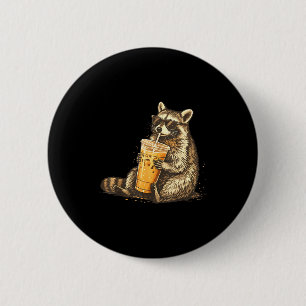 Waschbär trinkt Eiskaffee lustiger Tier-Meme Männe Button