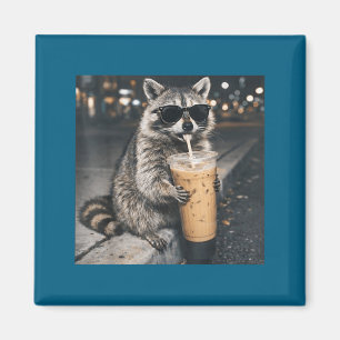 Waschbär trinkt Eiskaffee lustiger Tier-Meme Männe Magnet