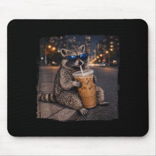 Waschbär trinkt Eiskaffee lustiger Tier-Meme Männe Mousepad