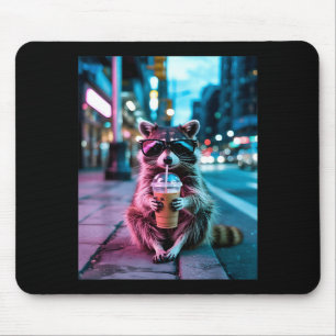 Waschbär trinkt Eiskaffee lustiger Tier-Meme Männe Mousepad