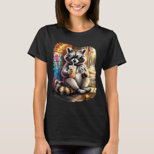 Waschbär trinkt Eiskaffee lustiger Tier-Meme Männe T-Shirt