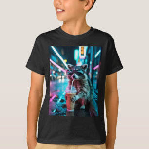 Waschbär trinkt Eiskaffee lustiger Tier-Meme Männe T-Shirt