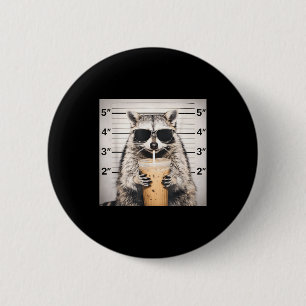Waschbär trinkt Eiskaffee lustiges Mugshot-Tier Button