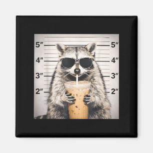 Waschbär trinkt Eiskaffee lustiges Mugshot-Tier Magnet
