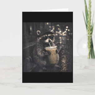 Waschbär trinkt Eiskaffee Lustiges Tier Meme Männe Karte