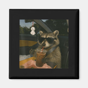 Waschbär trinkt Eiskaffee lustiges Tier Meme Männe Magnet