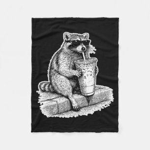 Waschbär trinkt Eiskaffee Müllschwein lustig Fleecedecke