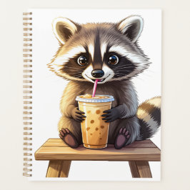 Waschbär trinkt Eiskaffee Planer