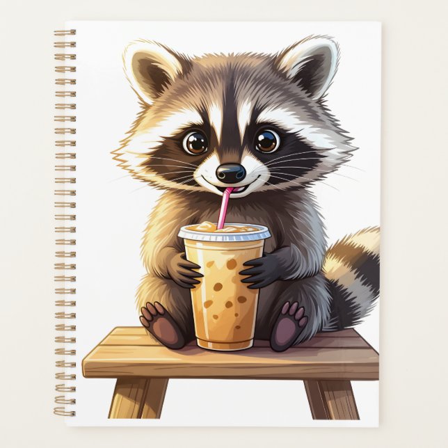 Waschbär trinkt Eiskaffee Planer (Vorderseite)