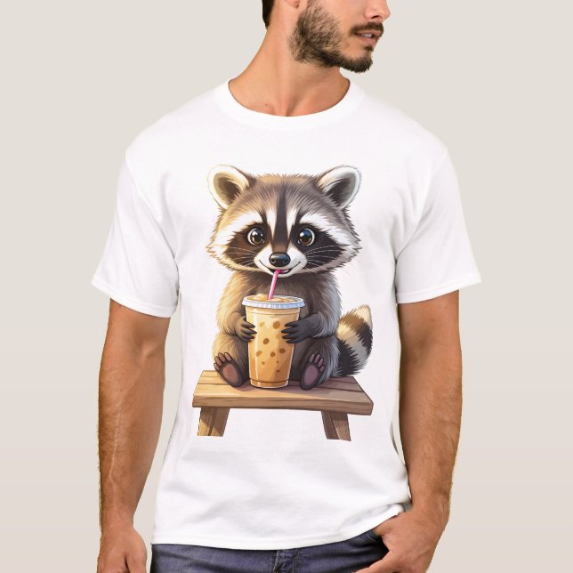 Waschbär trinkt Eiskaffee T-Shirt (Vorderseite)