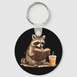Waschbär trinkt Eiskaffee und liest Buch Schlüsselanhänger