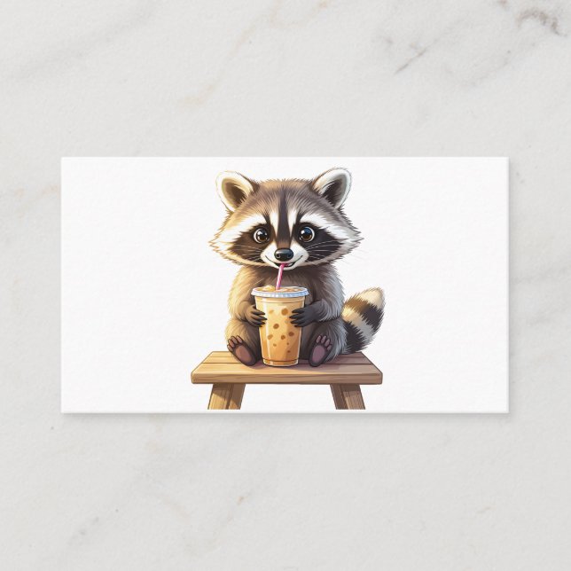 Waschbär trinkt Eiskaffee Visitenkarte (Vorderseite)