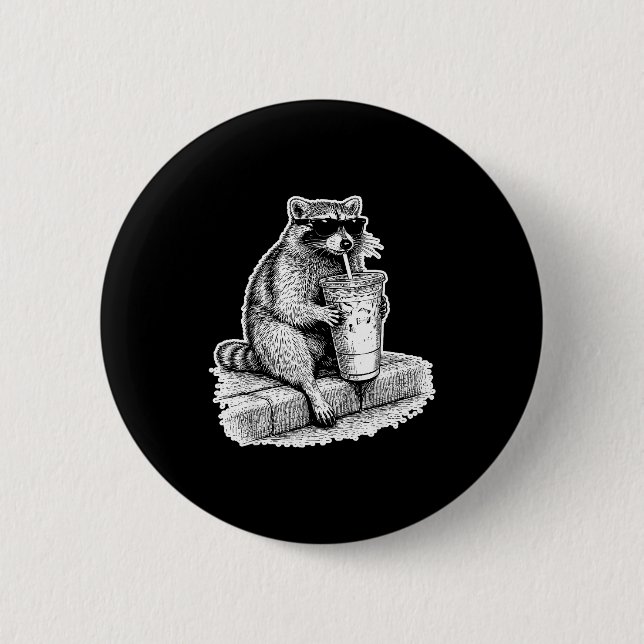 Waschbär trinkt Eiskaffee Waschbär lustig Button (Vorderseite)