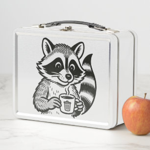 Waschbär trinkt Kaffee Lustiger Waschbär Metall Brotdose