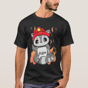 Waschbär trinkt Kaffee mit Koffein für Feuerwehrma T-Shirt