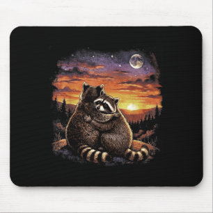 Waschbär Umarmung Sonnenuntergang Wald Wildtiere V Mousepad