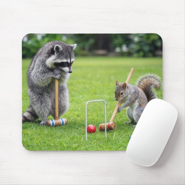Waschbär und Eichhörnchen spielen Krocket Mousepad (Mit Mouse)