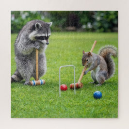 Waschbär und Eichhörnchen spielen Krocket Puzzle