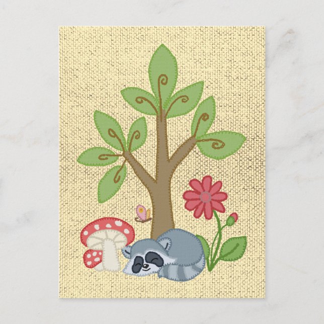 Waschbär unterm Baum Postkarte (Vorderseite)