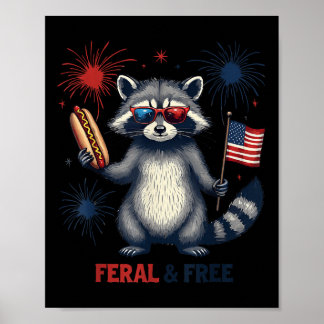 Waschbär Verwildert Aber Frei 4. Juli Patriotische Poster